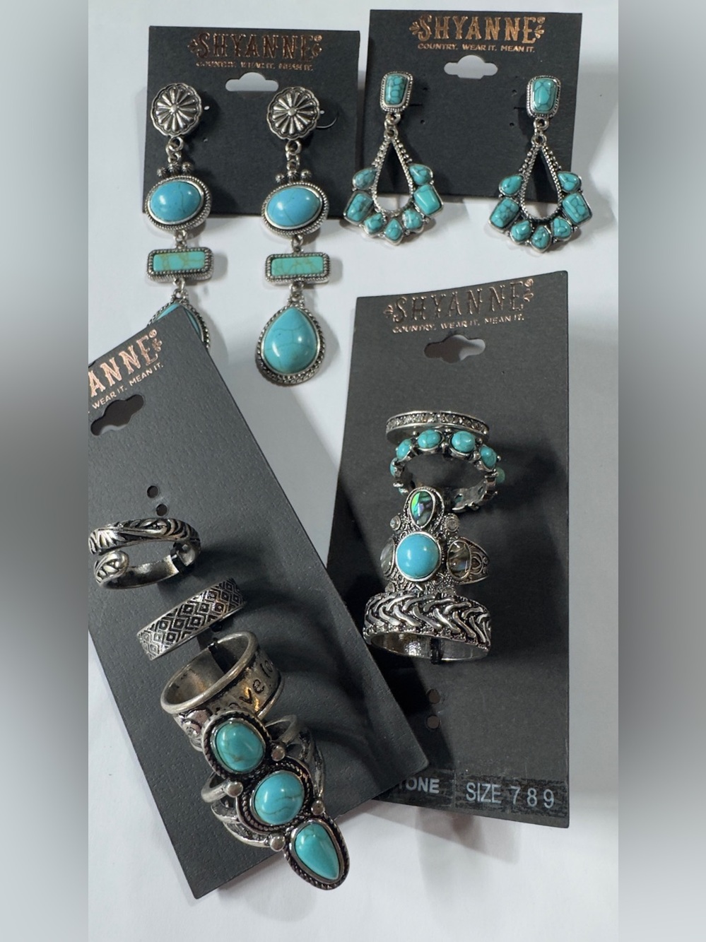 Ring size 7, 8 & 9Shyanne Turquoise and Silver-Tone Women’s Ring and Earring Set